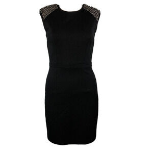 Cynthia Steffe Dress Womens Sz‎ 2 Little Black Beaded Cap Sleeve Sheath Stretch